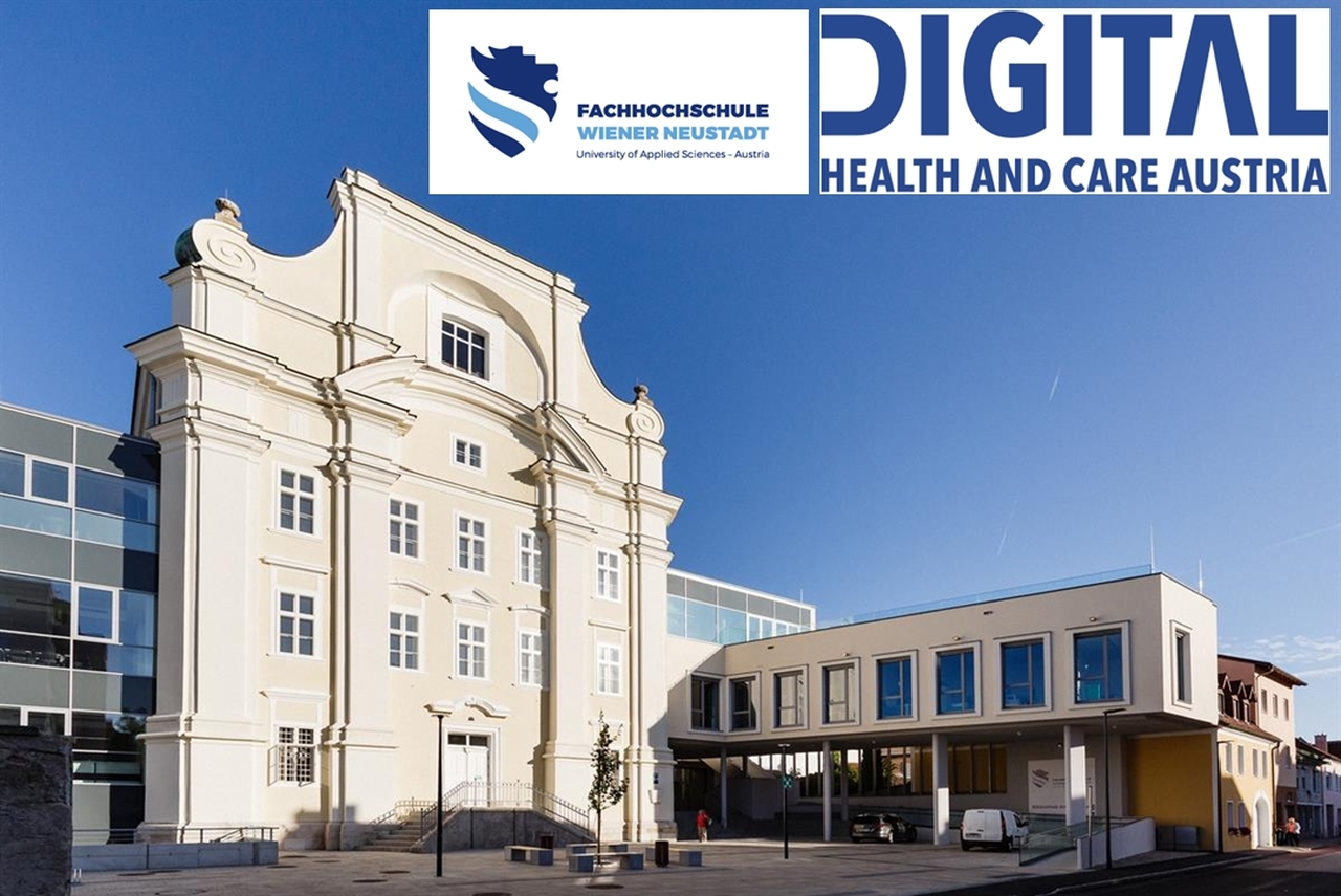 City Campus Wr. Neustadt mit Logos der FH Wiener Neustadt und Digital Health and Care Austria